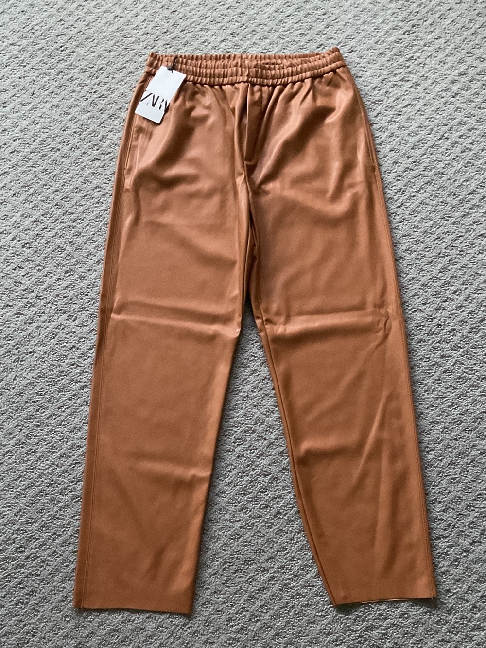 Zara Faux-Leather Joggers in Caramel Brown